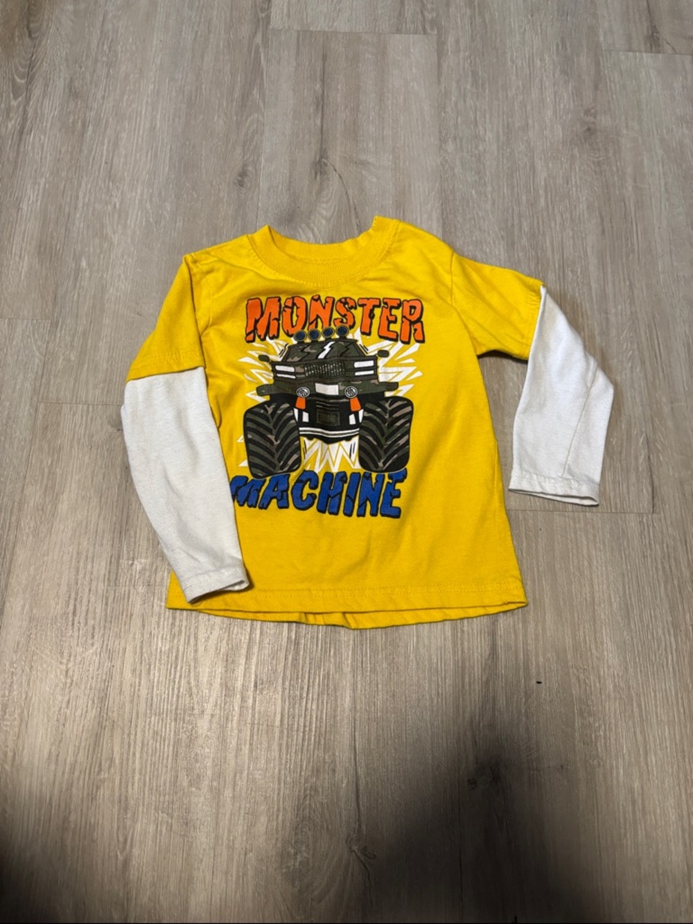 Swiggles Yellow and White Monster Truck Layered-Look Long Sleeve Tee